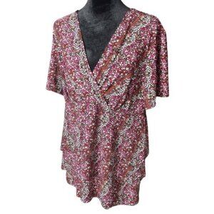 CJ Banks Floral Print Layered Blouse v neck Flutter Waistline Babydoll Y2K 14w X